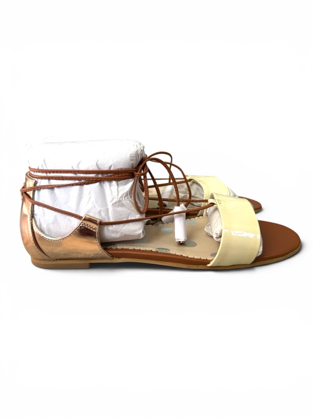 Boden Patent Lace-Up Sandals in Cream and Rose Gold - Picture 3 of 10
